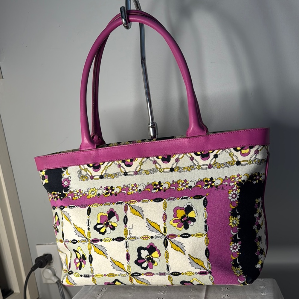 EUC Emilio Pucci Vibrant Pink and Black Tote Bag with Floral Design - Picture 2 of 14